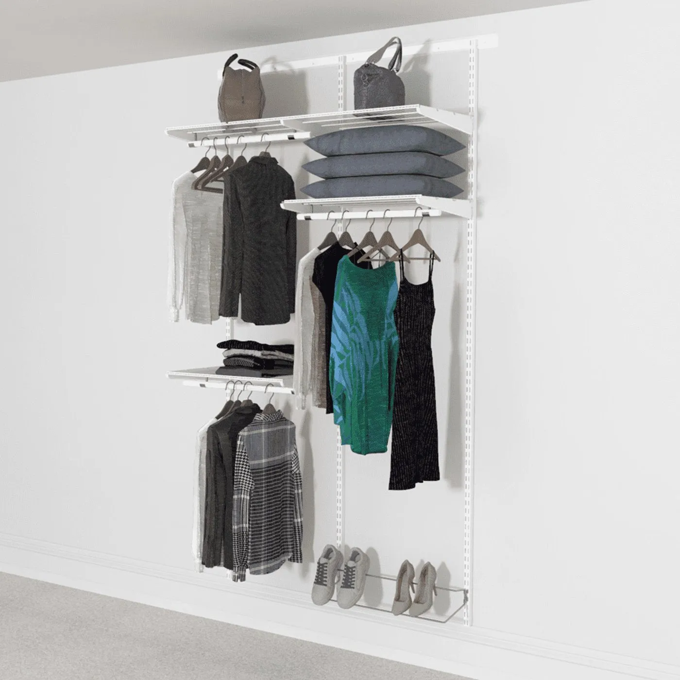 124cm Open Wardrobe System with 1 Basket, 4 Shelves, 2 Clothes Rails, and 1 Trouser Rack, 120cm Hanging Space