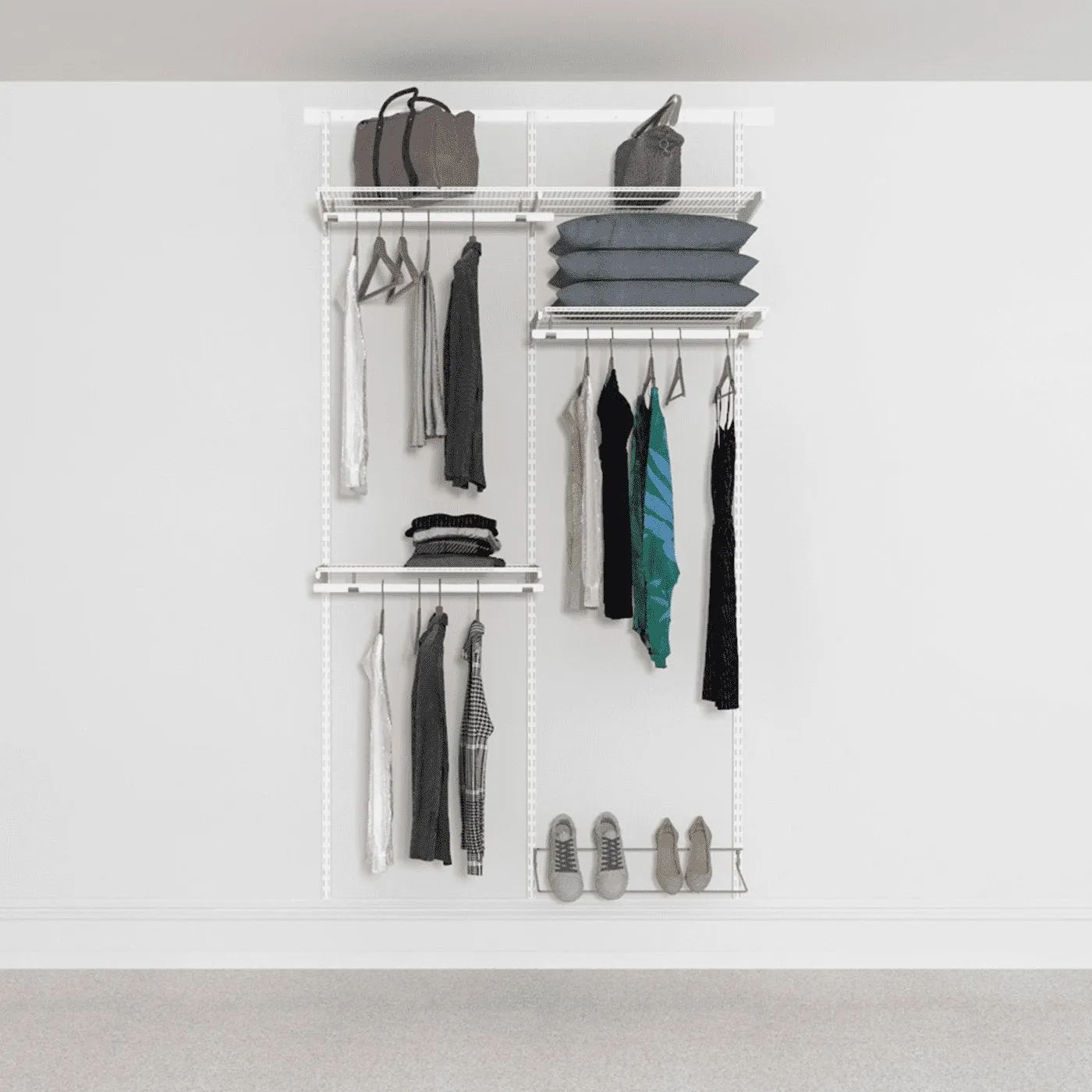 124cm Open Wardrobe System with 1 Basket, 4 Shelves, 2 Clothes Rails, and 1 Trouser Rack, 120cm Hanging Space