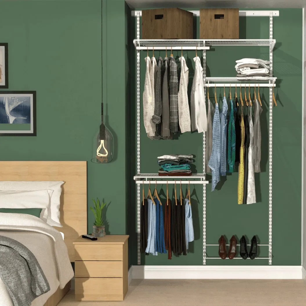 124cm Open Wardrobe System with 1 Basket, 4 Shelves, 2 Clothes Rails, and 1 Trouser Rack, 120cm Hanging Space