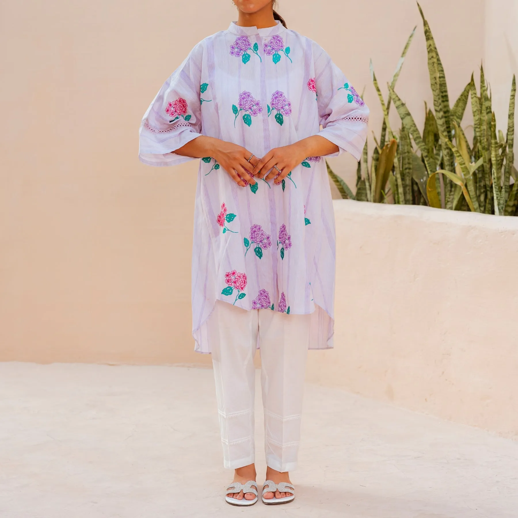 1PC- Embroidered Slub Cotton Shirt PS3206