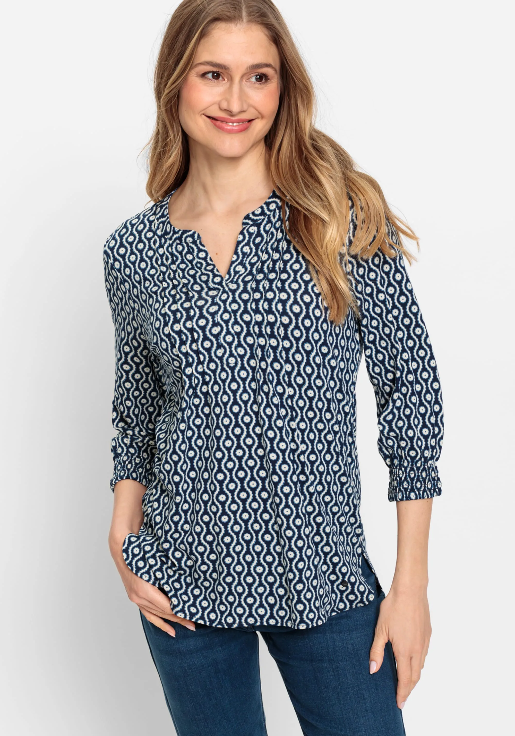 3/4 Sleeve Geo Print Tunic T-Shirt