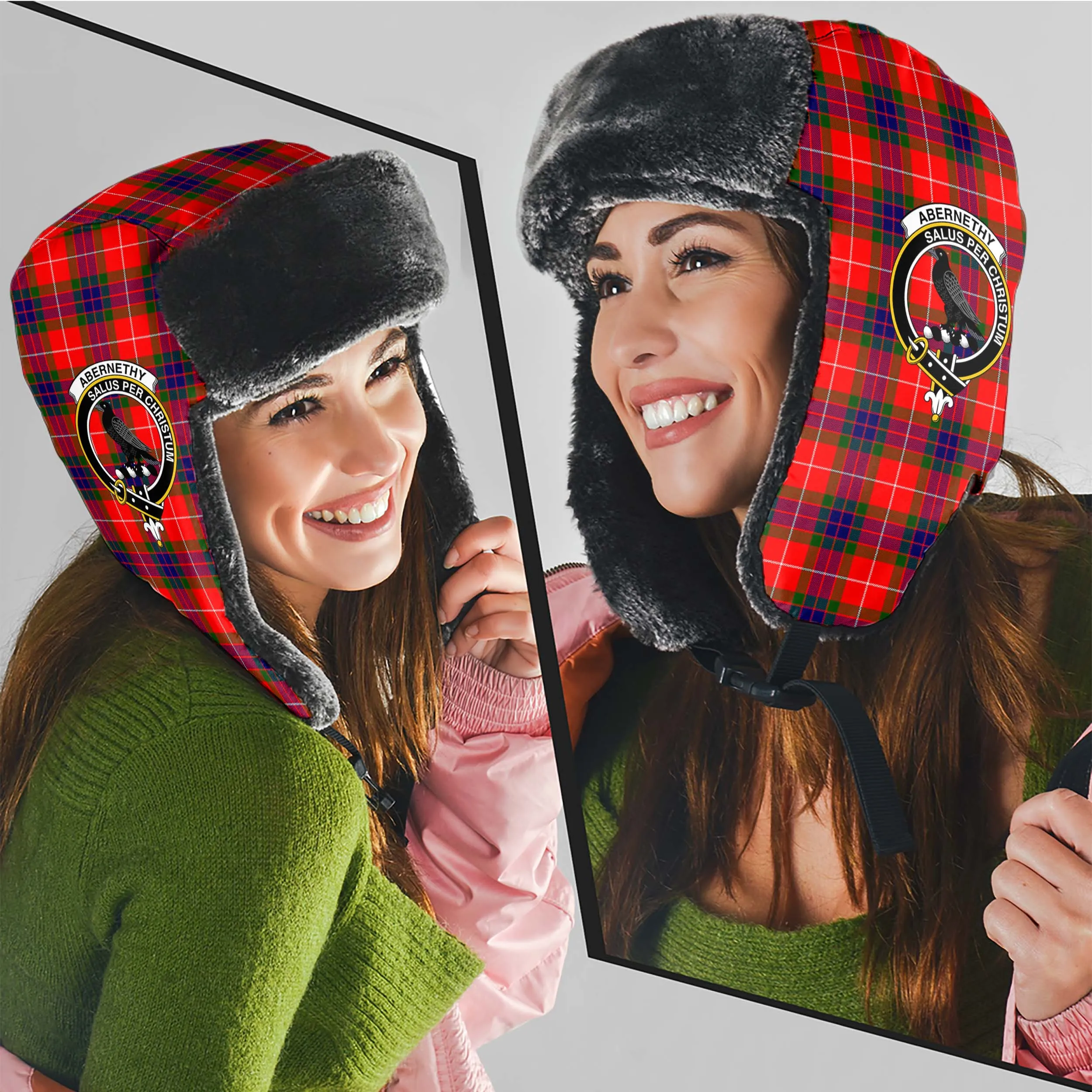 Abernethy Tartan Winter Trapper Hat with Family Crest