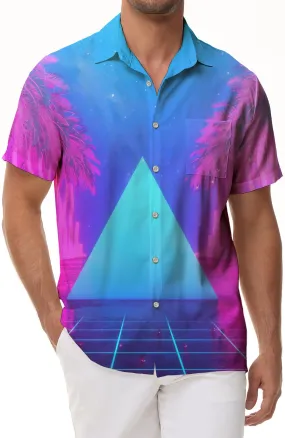 Abstract coconut leaf Hawaii men's street beach button summer vacation tropical shirt short sleeves four seasons