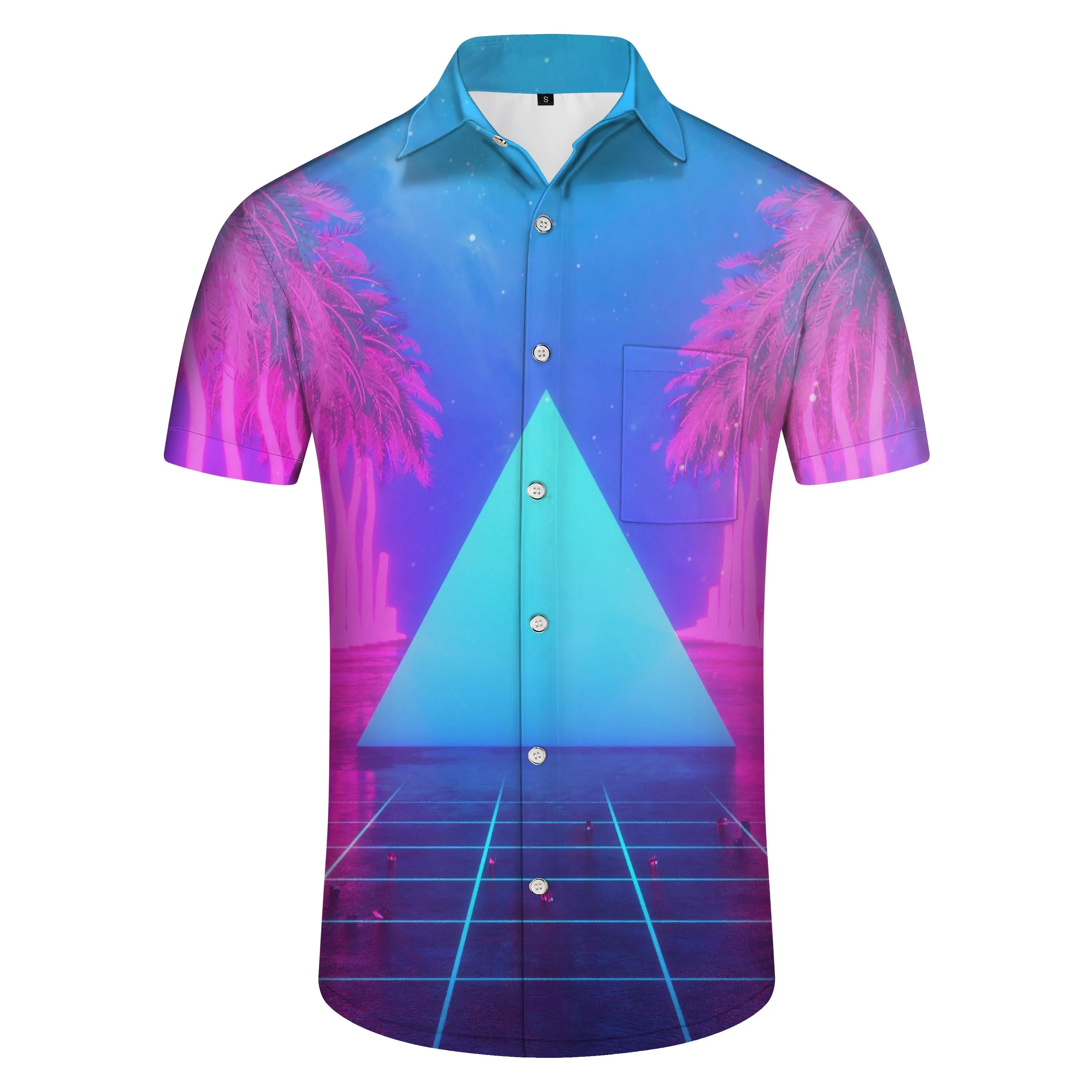 Abstract coconut leaf Hawaii men's street beach button summer vacation tropical shirt short sleeves four seasons