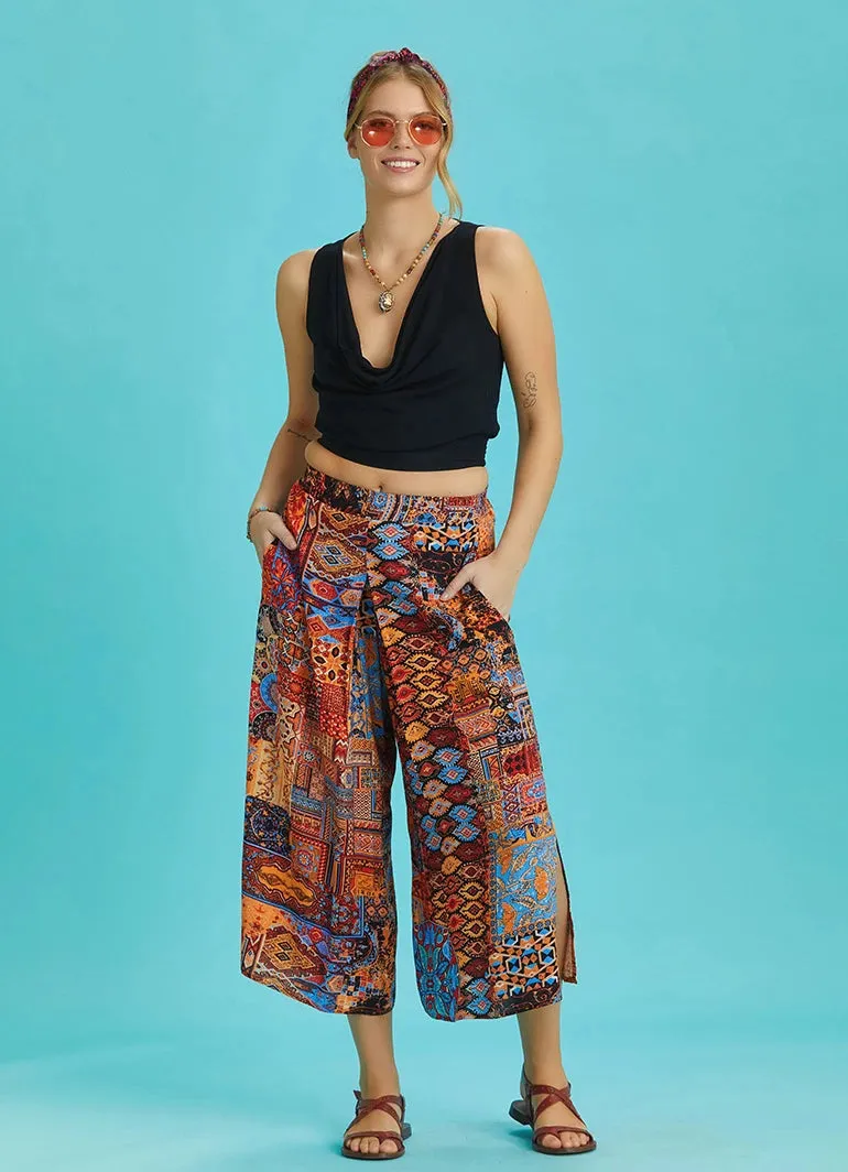 African Pattern Front Pleat Detailed Women's Trousers Skirt