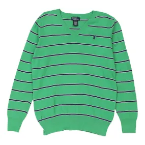 Age 13-14 Ralph Lauren Striped Jumper - XL Green Cotton