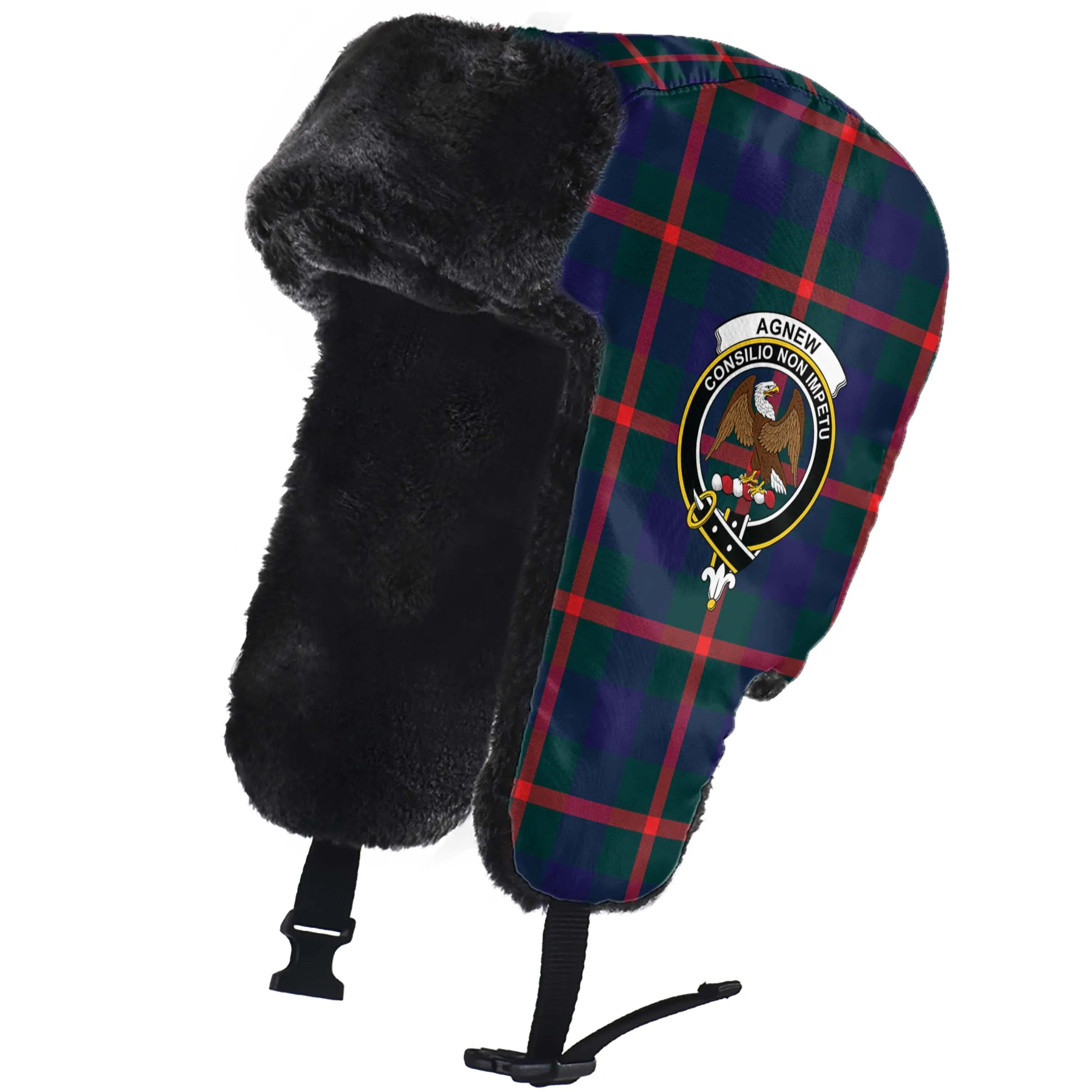 Agnew Tartan Winter Trapper Hat with Family Crest