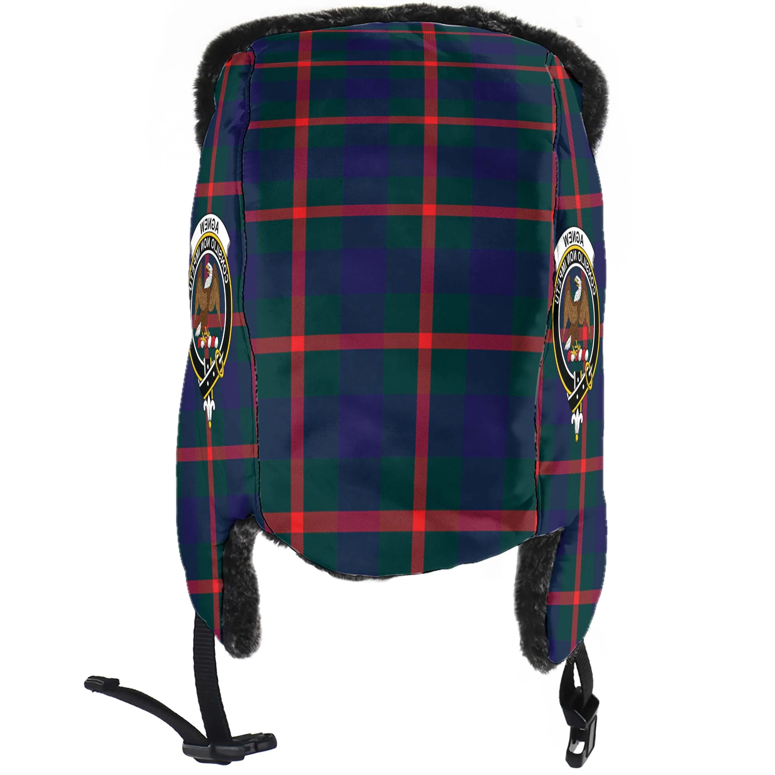 Agnew Tartan Winter Trapper Hat with Family Crest