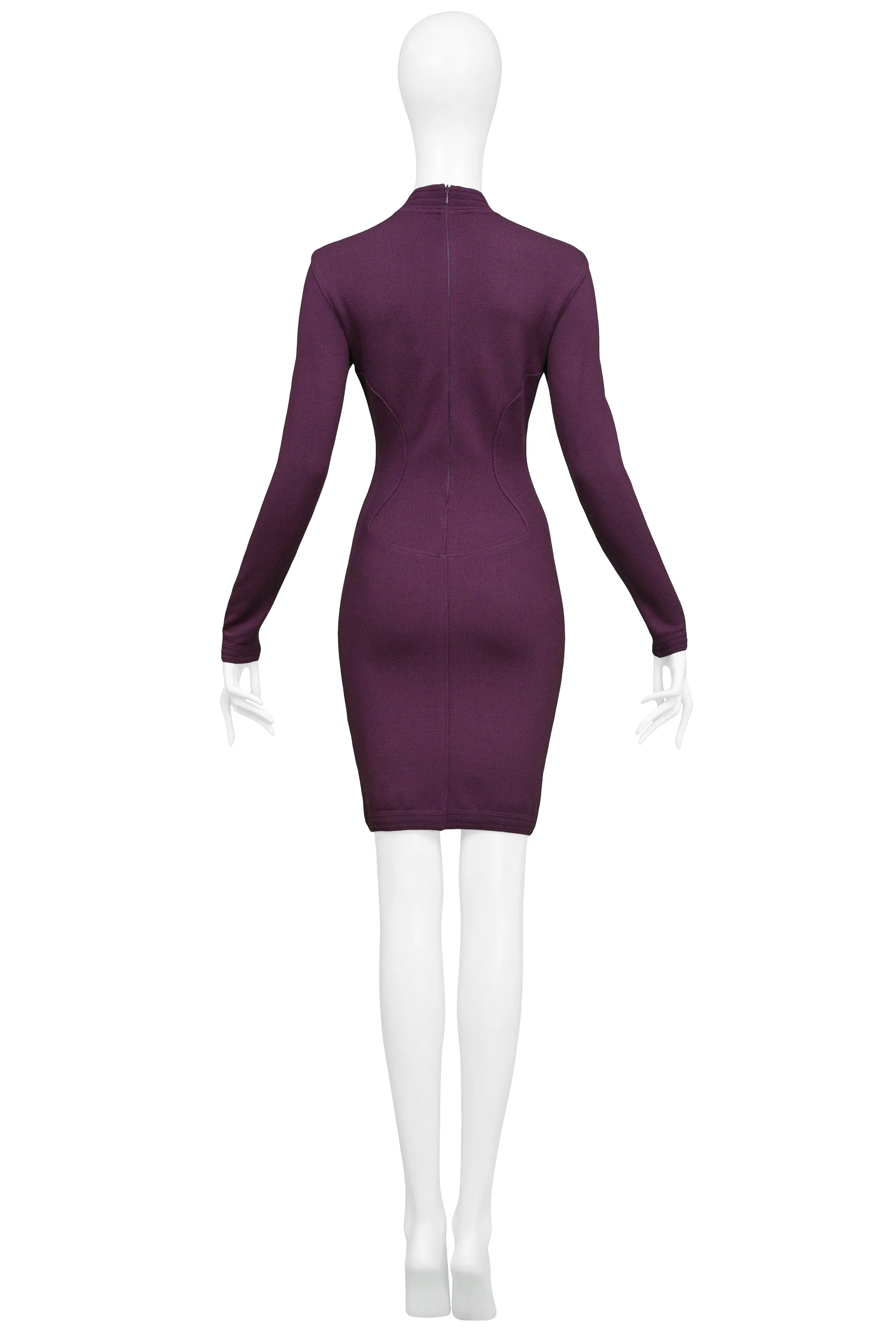 ALAIA PURPLE LONG SLEEVE HIGH V NECK DRESS 1991