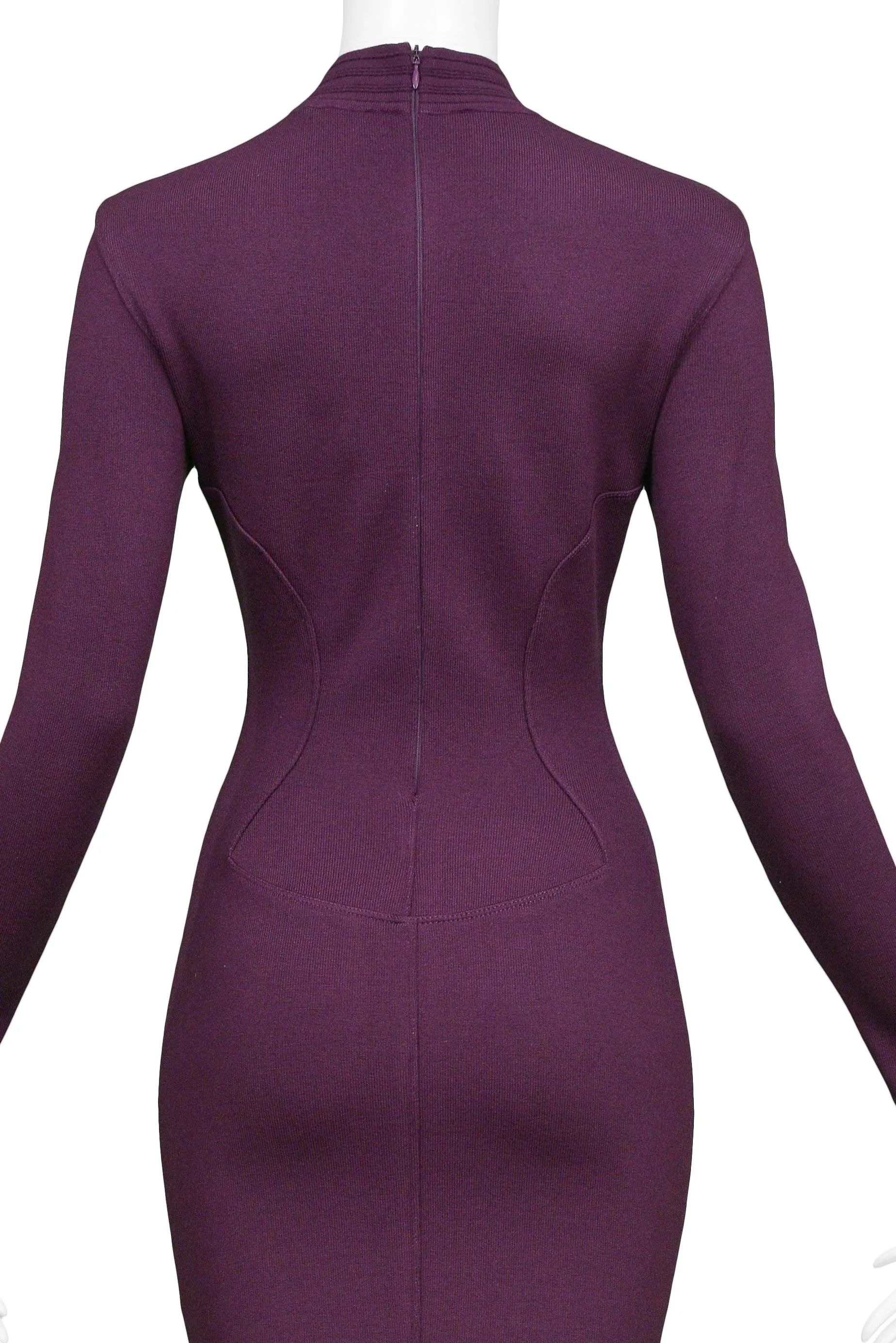 ALAIA PURPLE LONG SLEEVE HIGH V NECK DRESS 1991