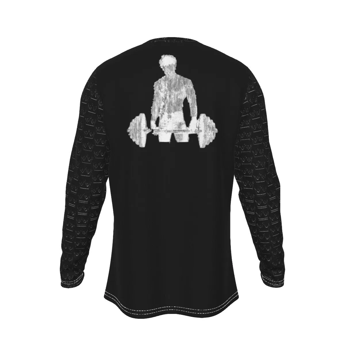 All-Over Print Men's Long Sleeve T-Shirt black fitness, crown, and weightlifting theme