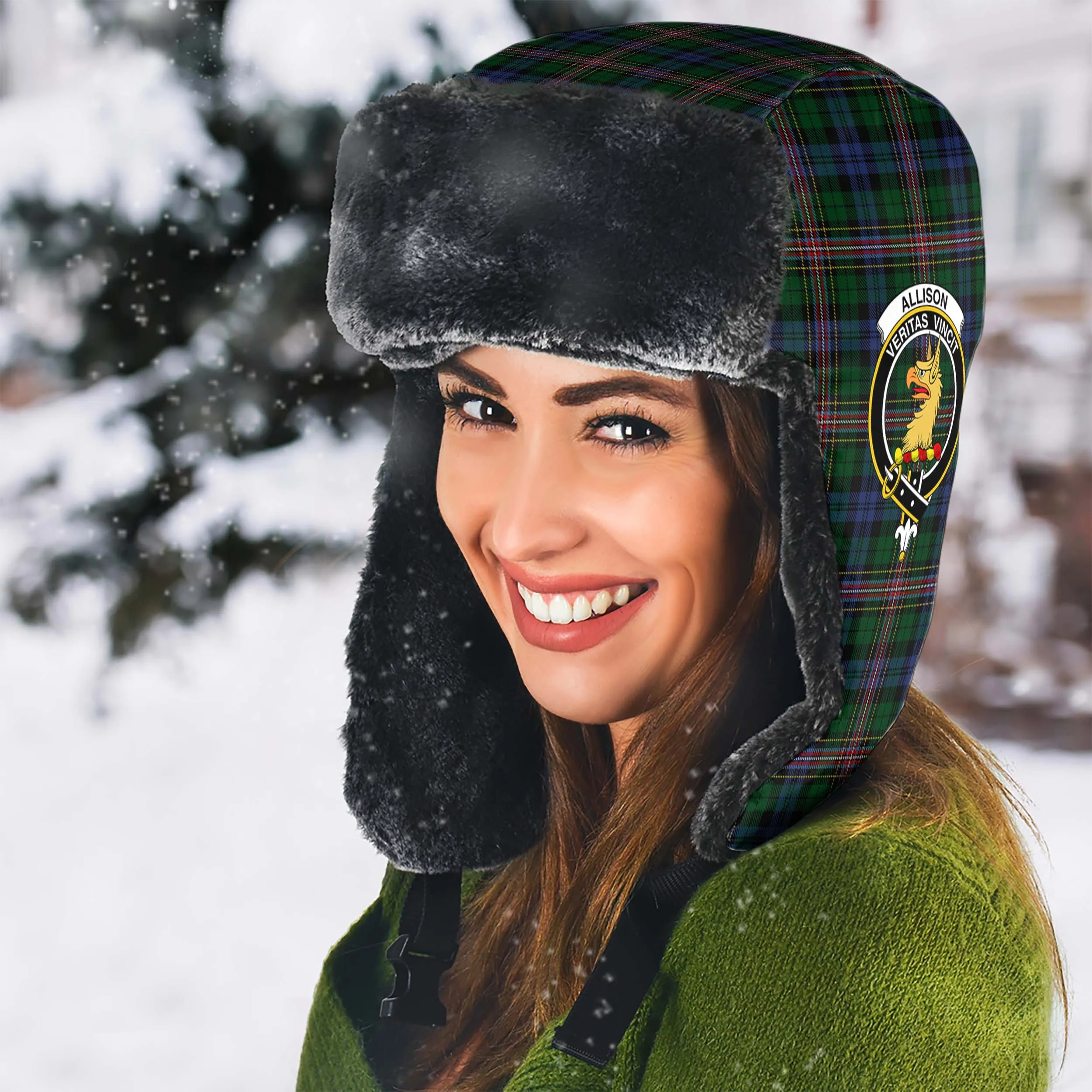 Allison Tartan Winter Trapper Hat with Family Crest