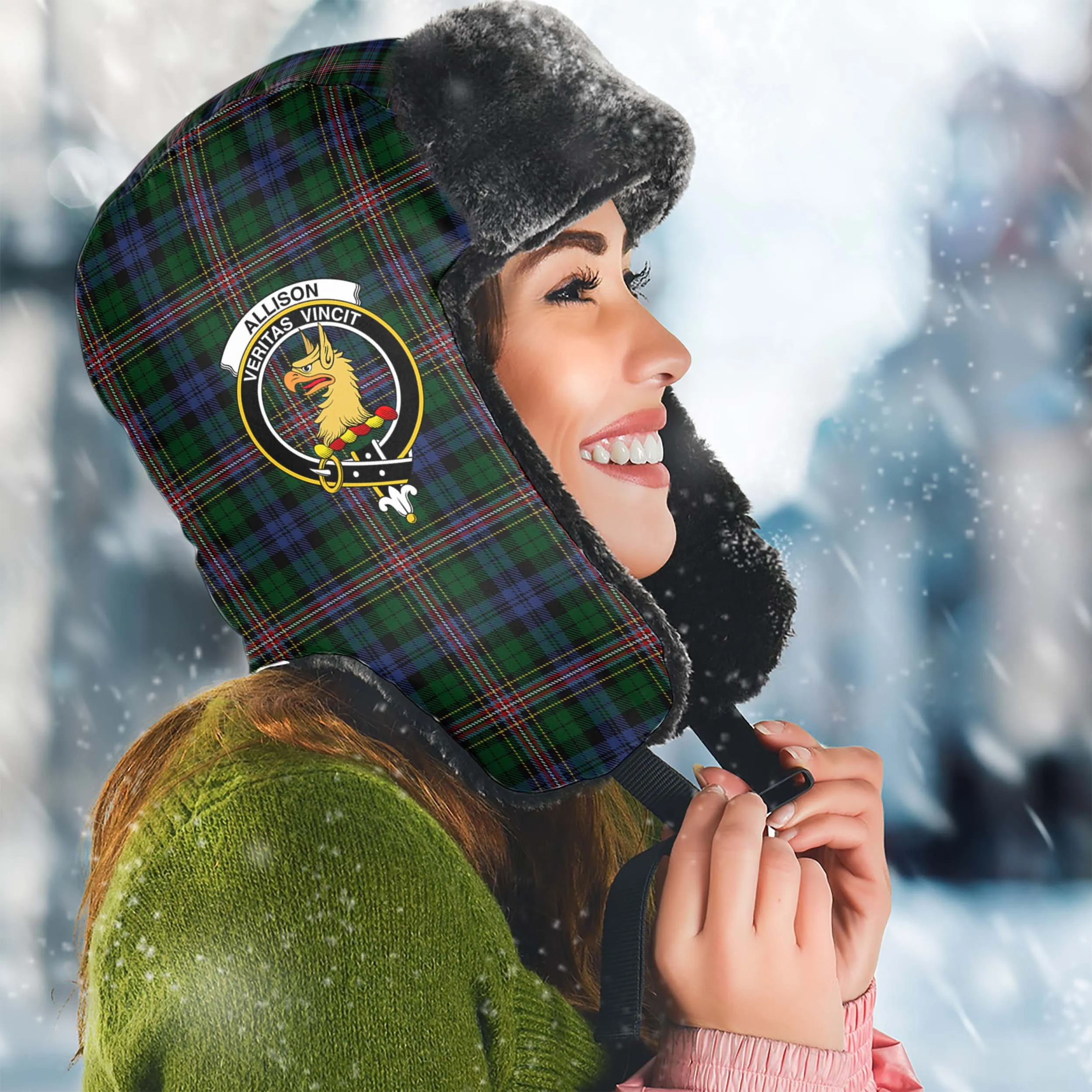 Allison Tartan Winter Trapper Hat with Family Crest