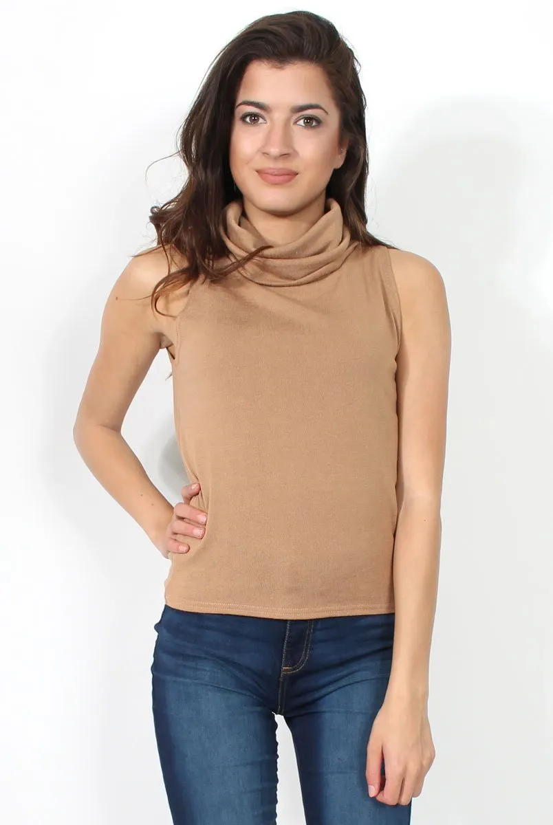 Amber Camel Sleeveless Turtle Neck