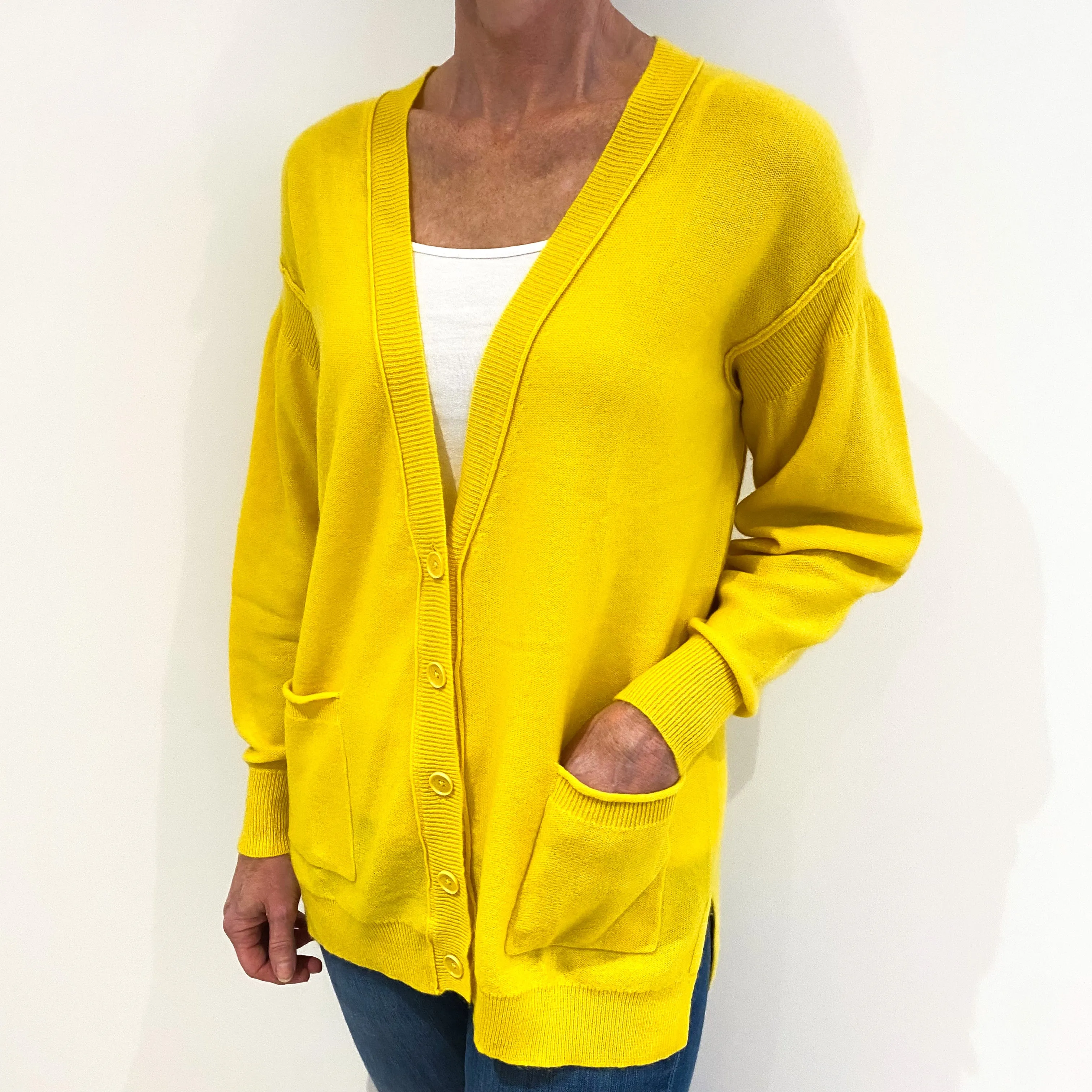 Anthropologie Sunshine Yellow Cashmere Deep V-Neck Cardigan Small