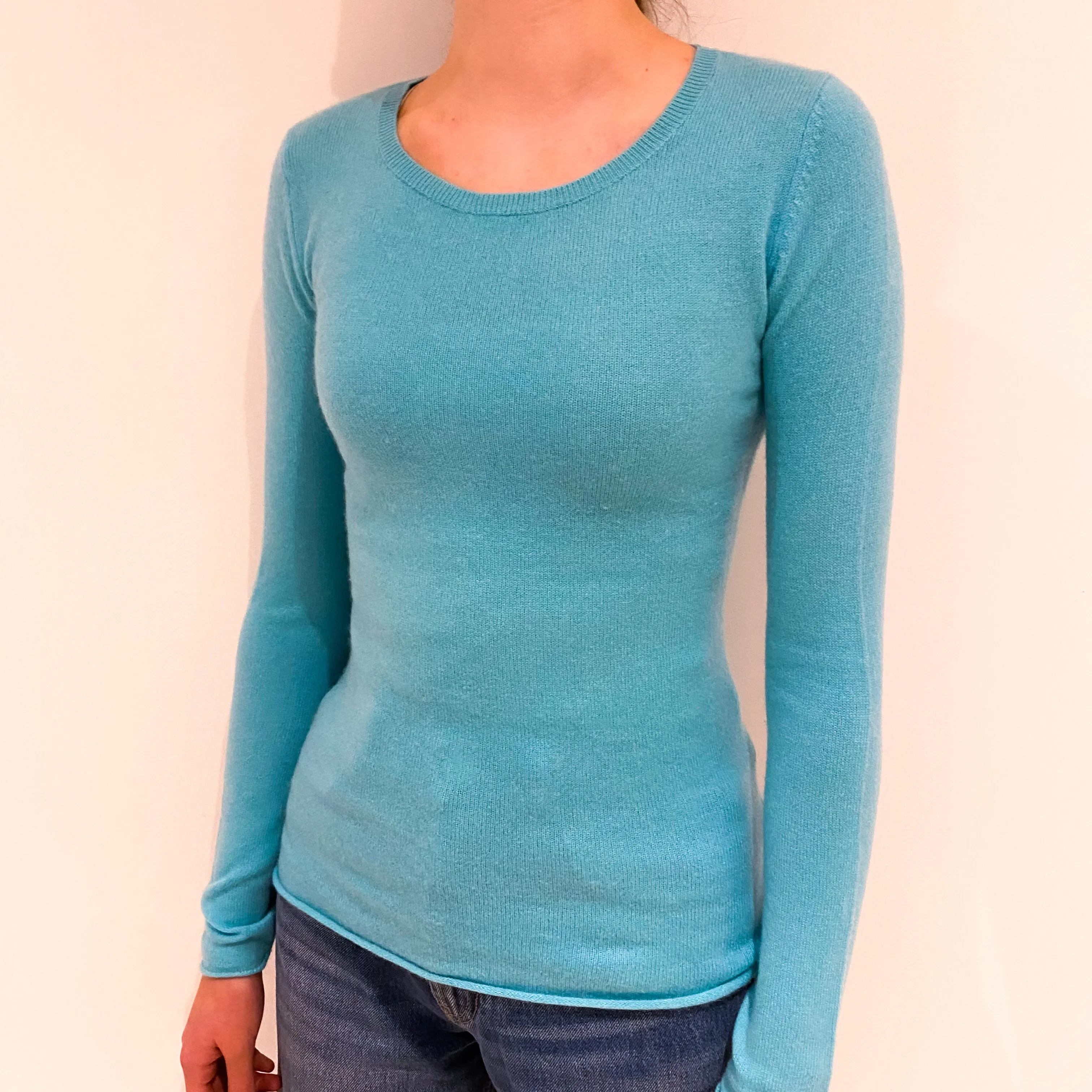 Aqua Blue Cashmere Crew Neck Jumper Extra Small