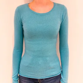 Aqua Blue Cashmere Crew Neck Jumper Extra Small