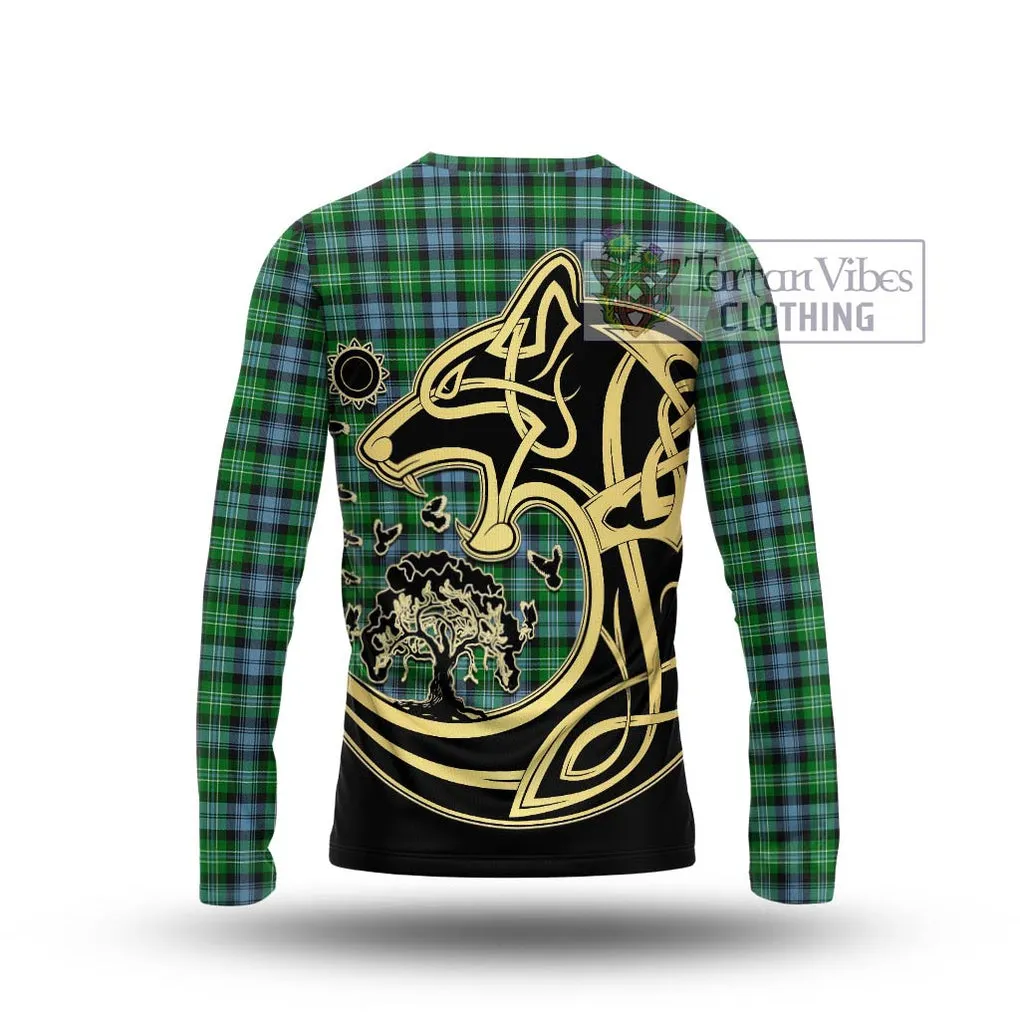 Arbuthnot Ancient Tartan Long Sleeve T-Shirt with Family Crest Celtic Wolf Style