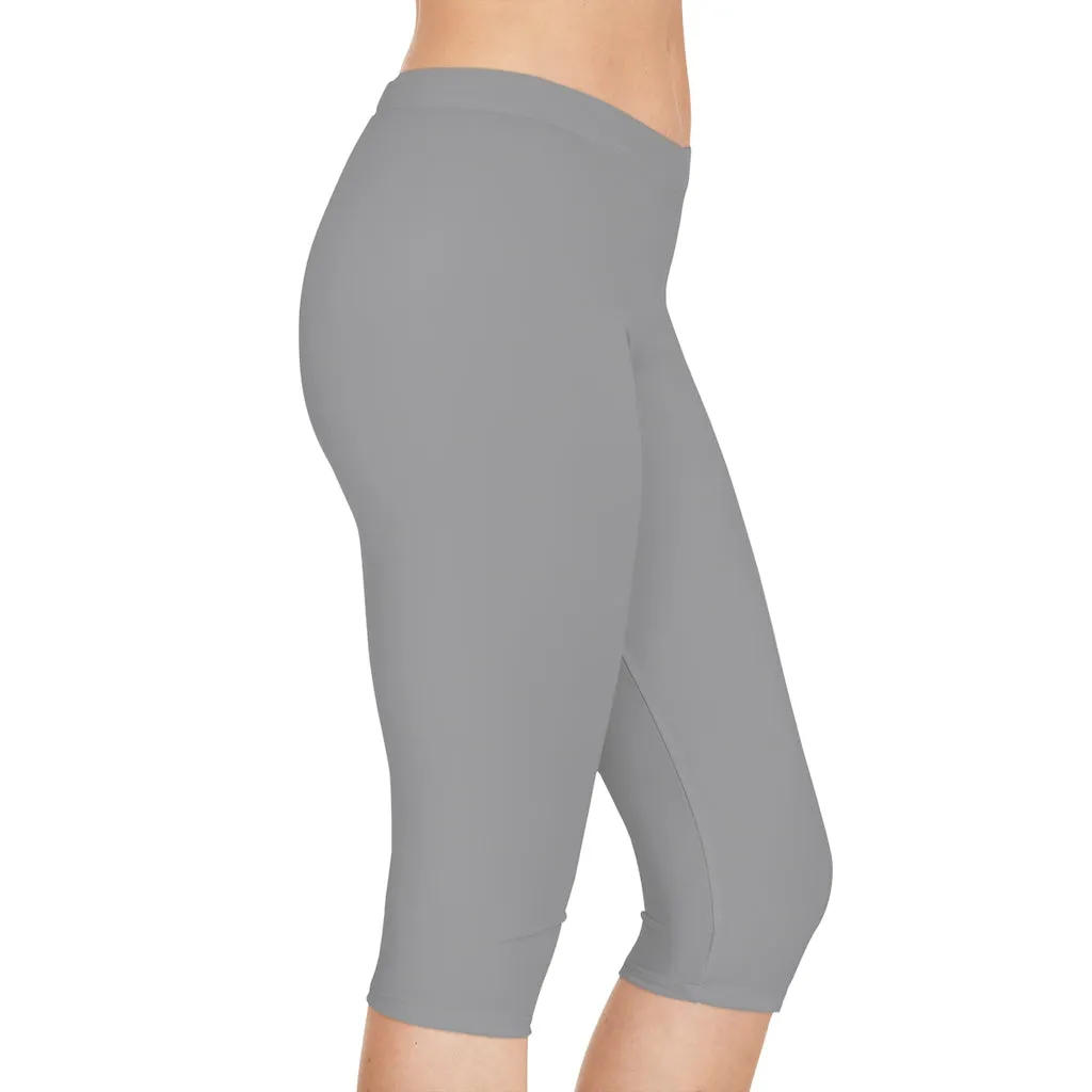 Ash Grey Women's Capri Leggings, Knee-Length Polyester Capris Tights-Made in USA (US Size: XS-2XL)