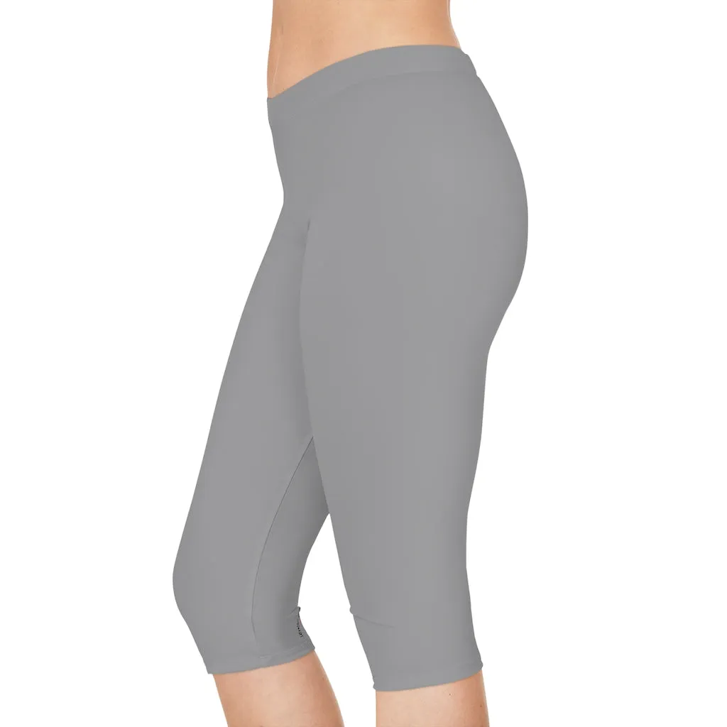 Ash Grey Women's Capri Leggings, Knee-Length Polyester Capris Tights-Made in USA (US Size: XS-2XL)