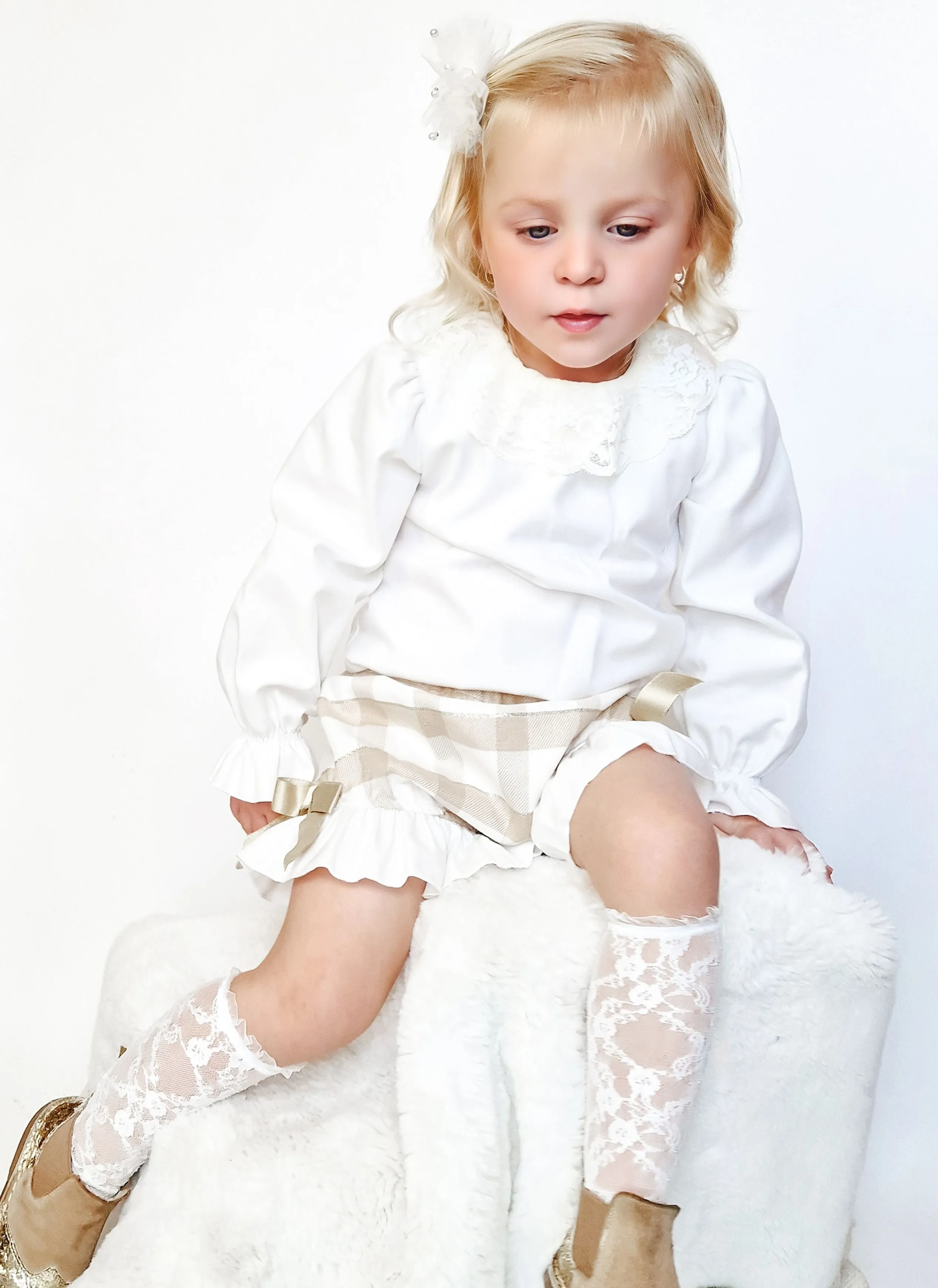 AW24 Rochy Girls Camel White Check Jampants Set