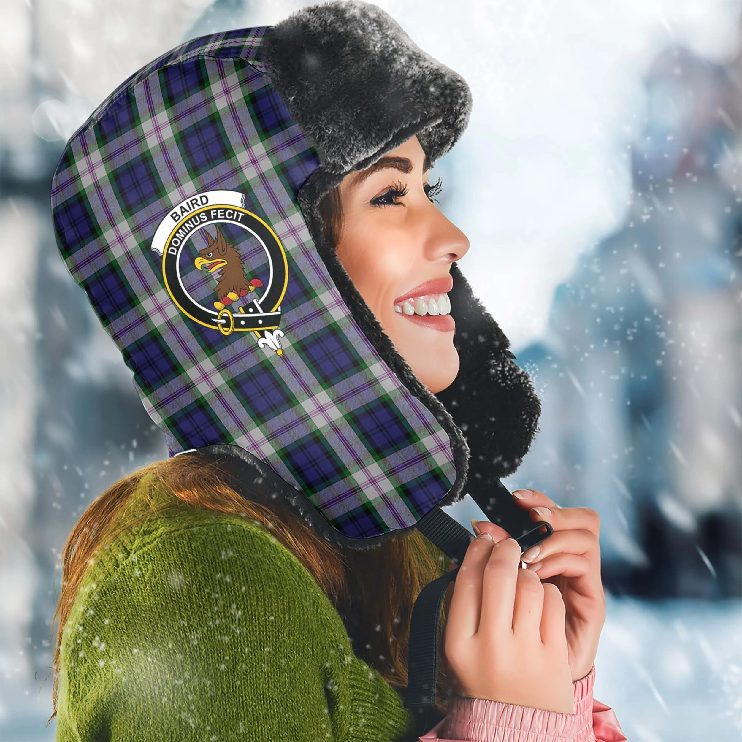 Baird Dress Tartan Winter Trapper Hat with Family Crest