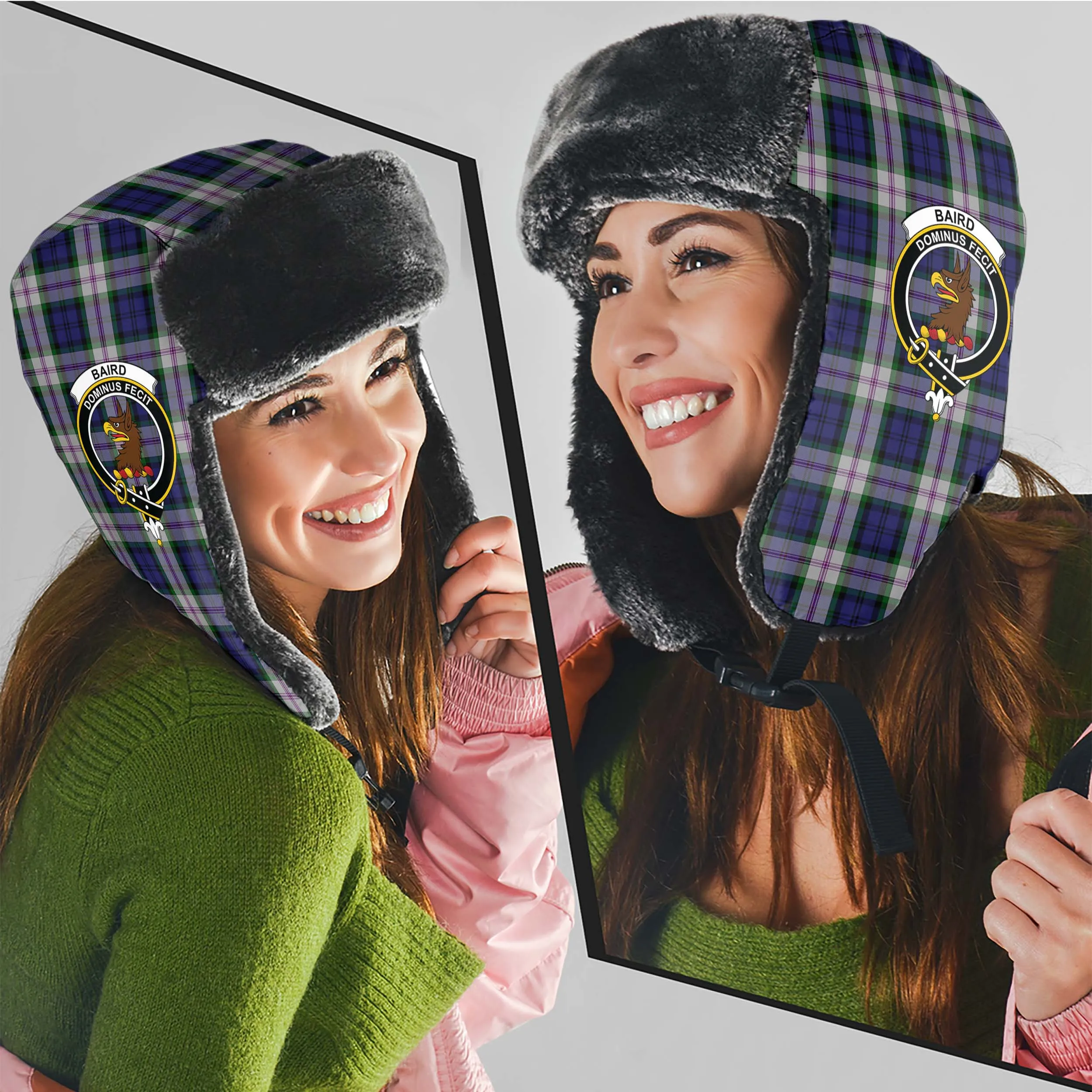 Baird Dress Tartan Winter Trapper Hat with Family Crest