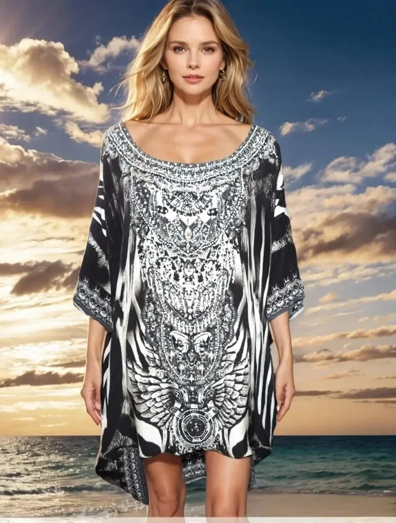 Batwing Embellished Silk Top Zulu