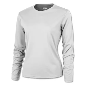 BAW Women's White Loose Fit Cool Tek Long Sleeve T-Shirt