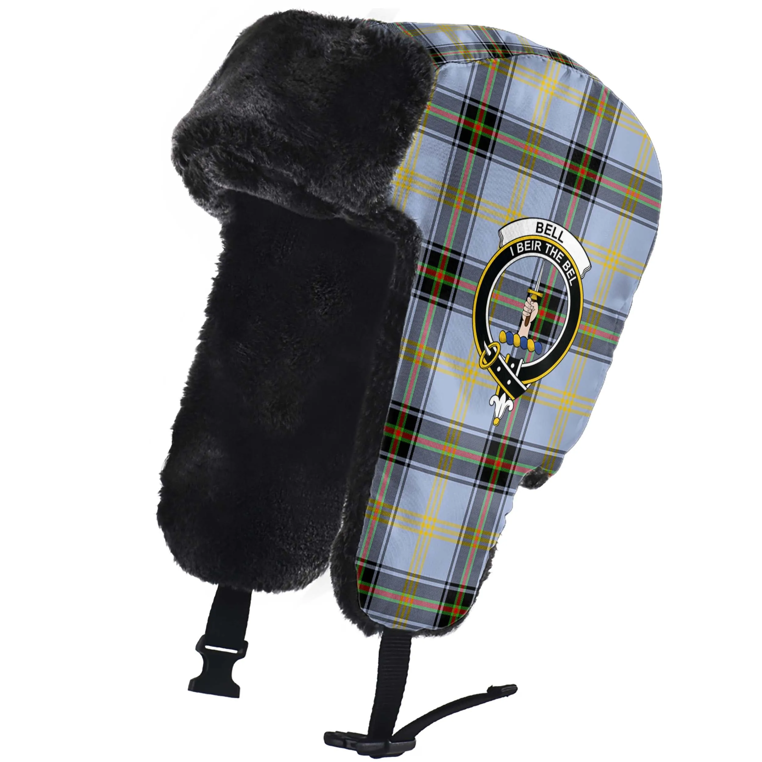 Bell Tartan Winter Trapper Hat with Family Crest