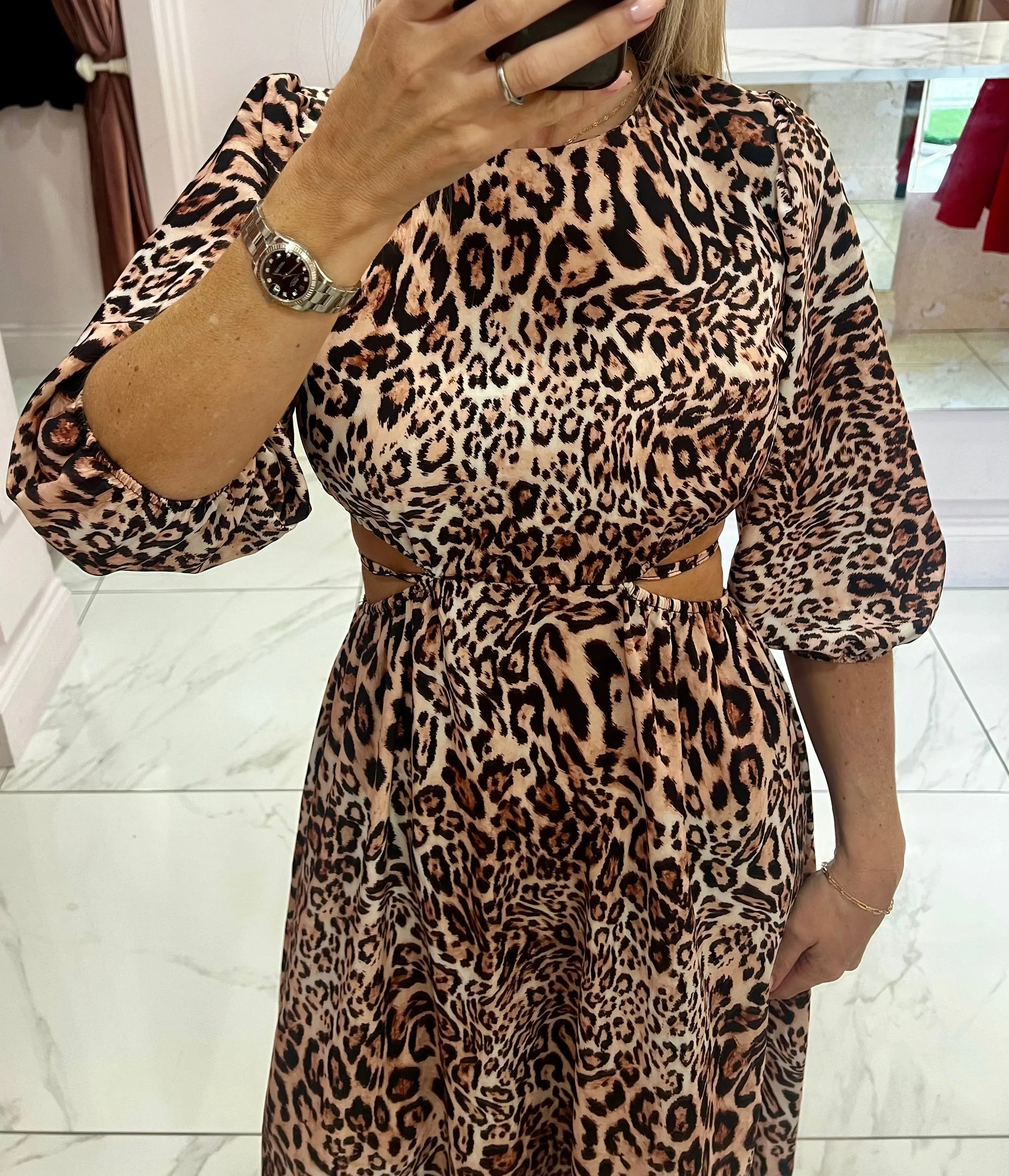 Belle Leopard Print Maxi Dress Cut out Back