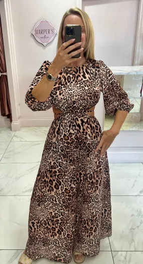 Belle Leopard Print Maxi Dress Cut out Back