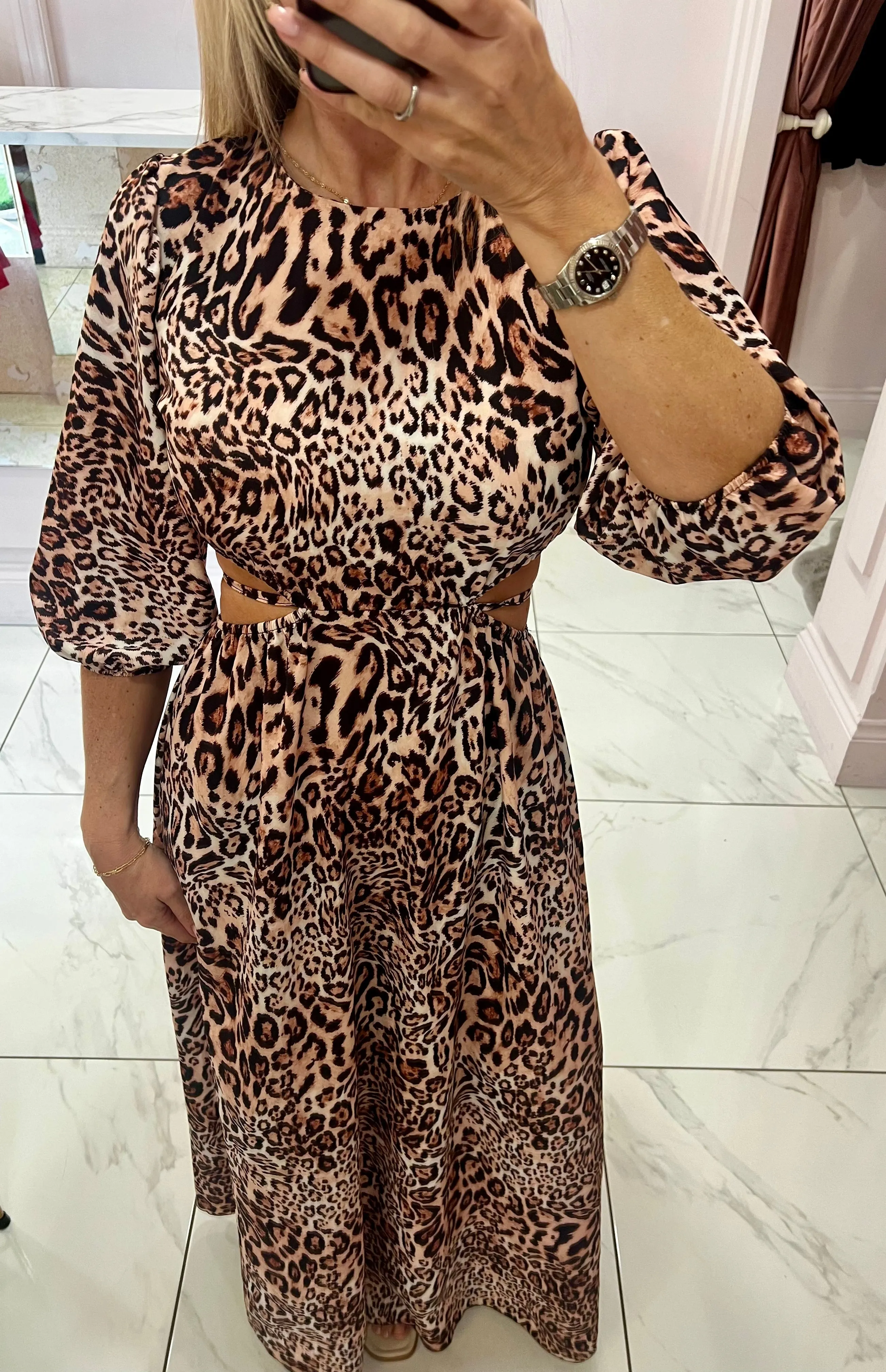 Belle Leopard Print Maxi Dress Cut out Back