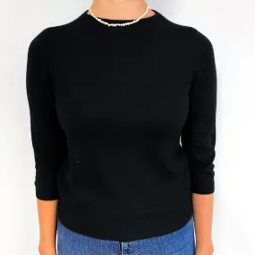 Black 3/4 Sleeve Cashmere Crew Neck Jumper Small