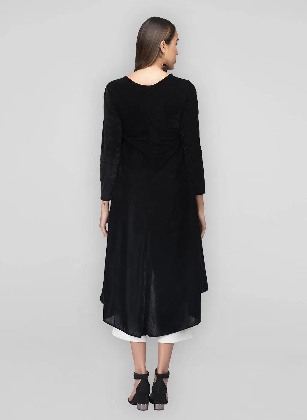 Black Asymmetrical Velvet Kurta