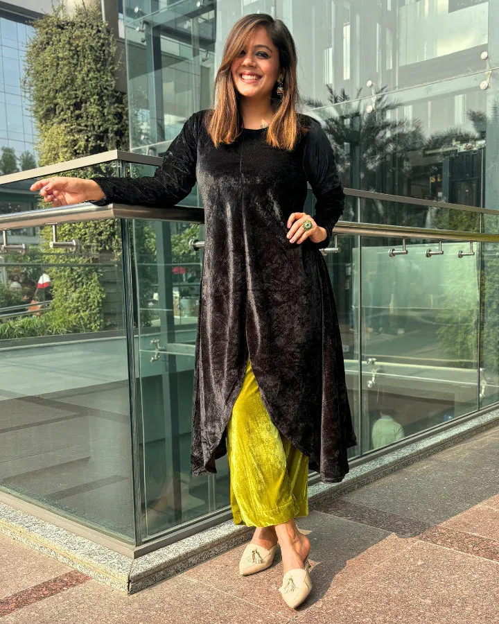 Black Asymmetrical Velvet Kurta