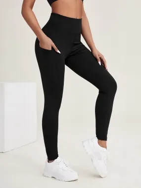 Black Breathable Softness High Stretch Sports Leggings With Phone Pocket