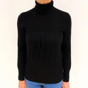 Black Cashmere Ruched Polo Neck Jumper Medium