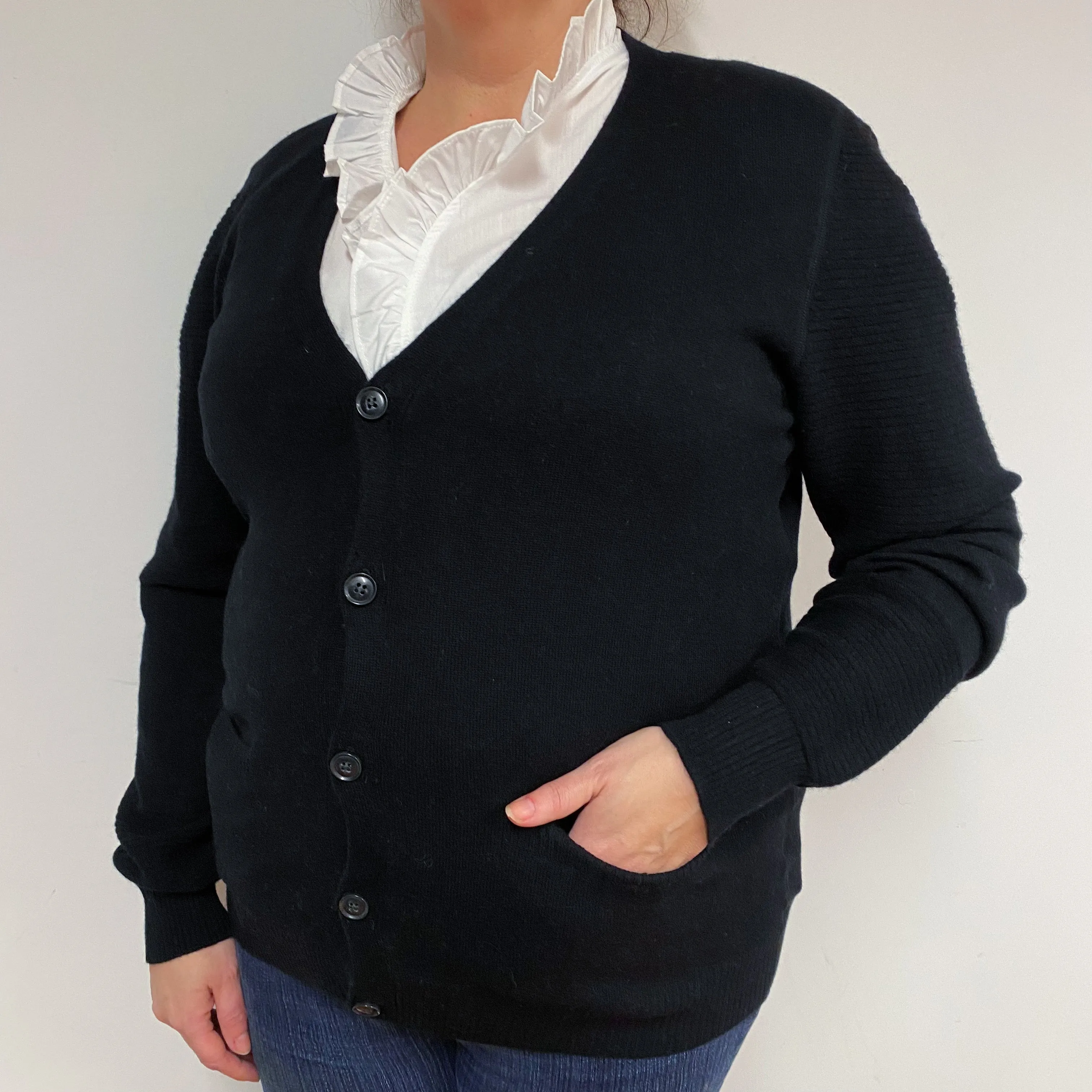 Black Cashmere V-Neck Cardigan Extra Large