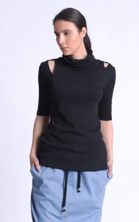 Black Casual Turtle Neck Blouse