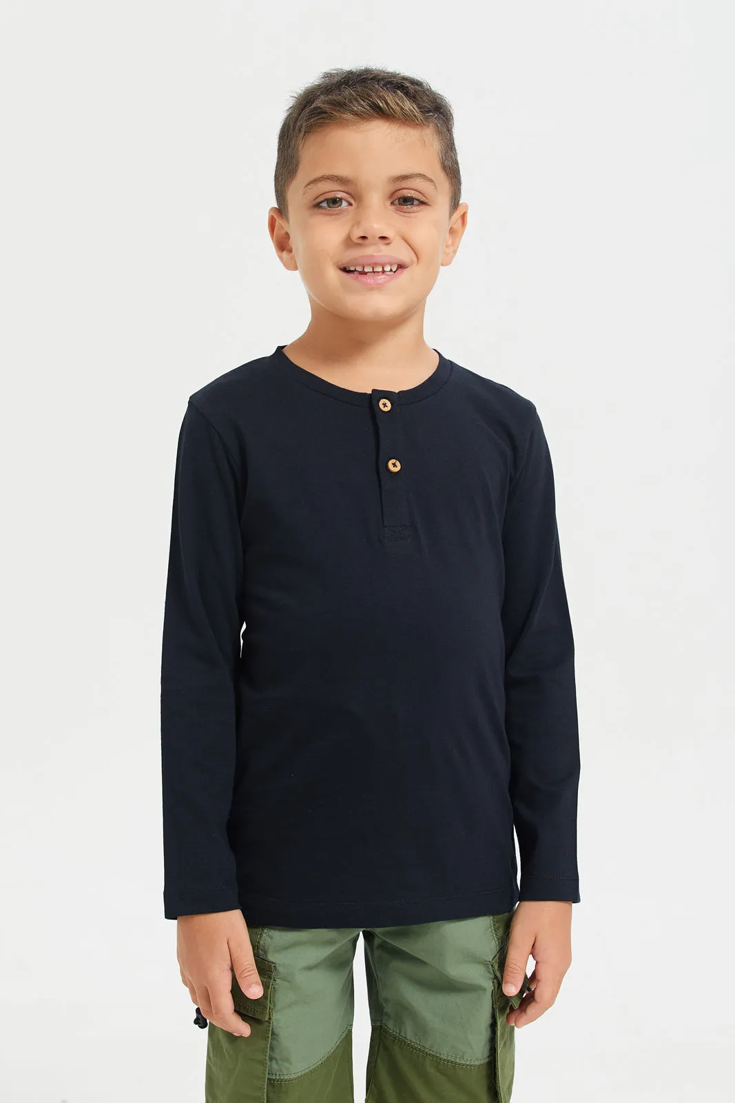 Black Long Sleeve Henley T-Shirt