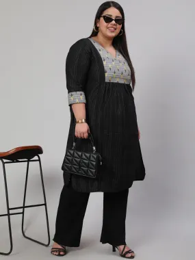 Black Plus Size Self-Weaved Straight Kurta