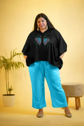 Black Rayon KaftanTop & Turquoise Palazzo - Flutter