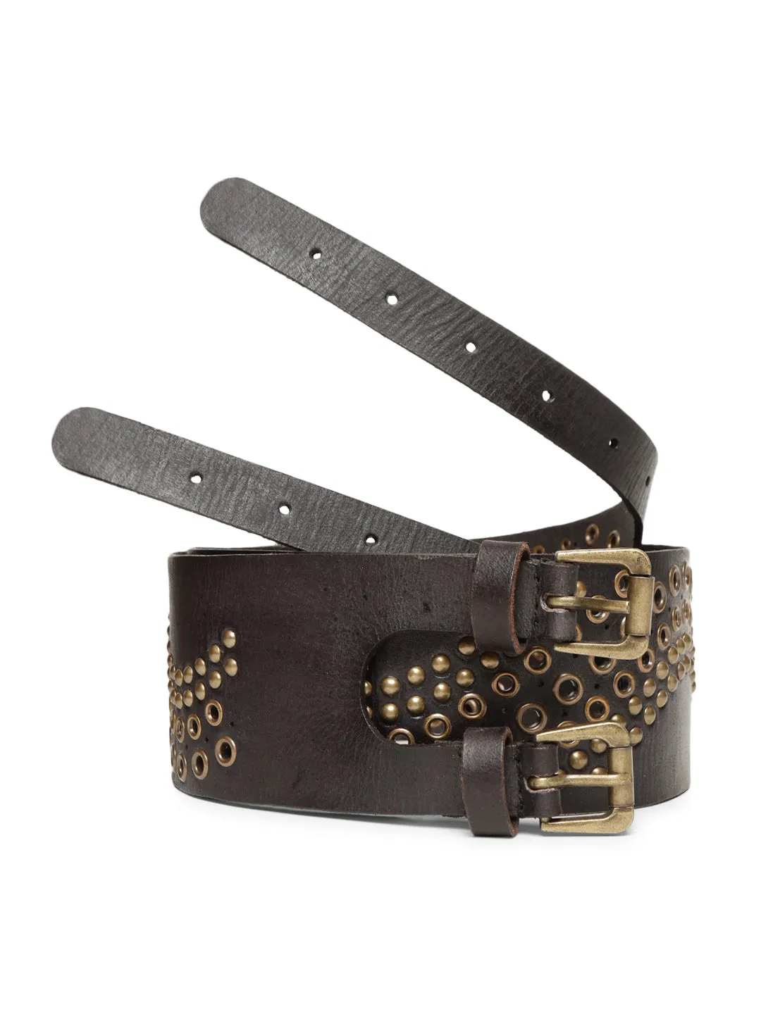 Black Studded Genuine Leather Belt For Women By Art N Vintage