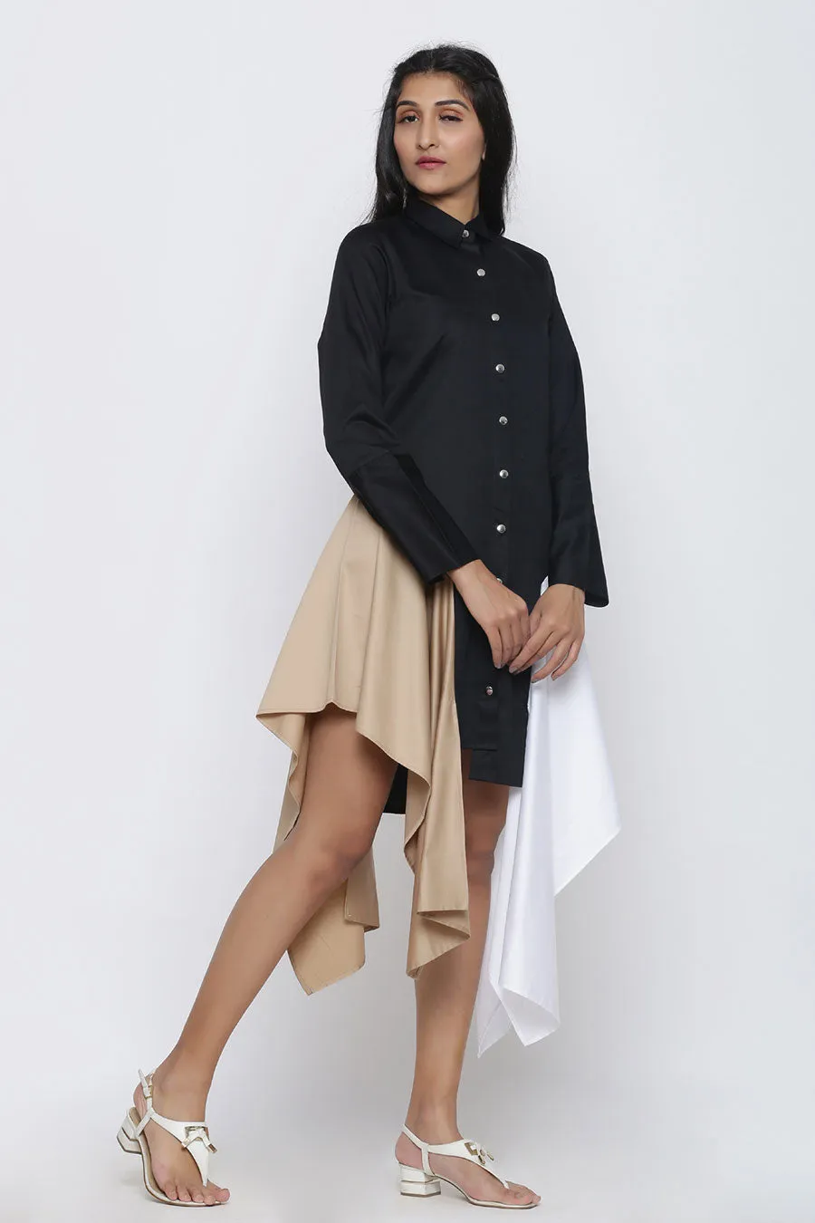 Black Two Drape Shirt Dress