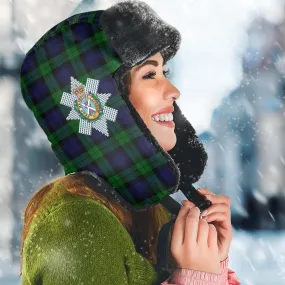 Black Watch Tartan Winter Trapper Hat with Family Crest