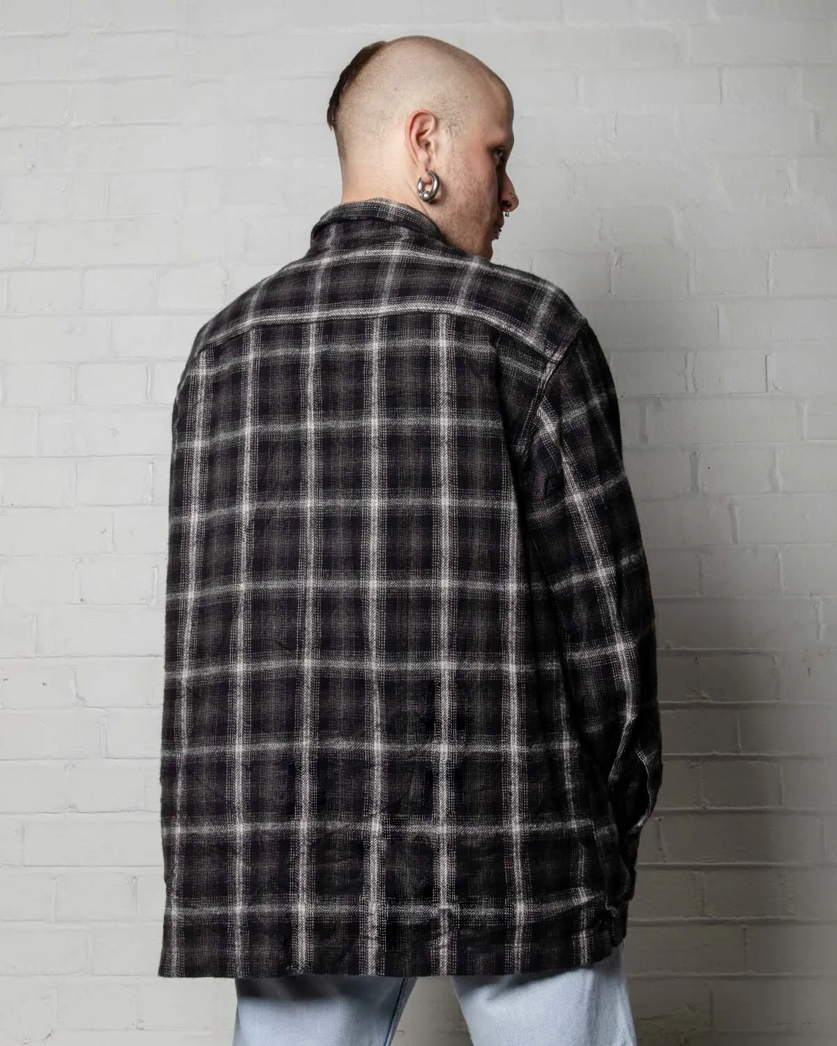 Black white grey long sleeved checked flannel shirt