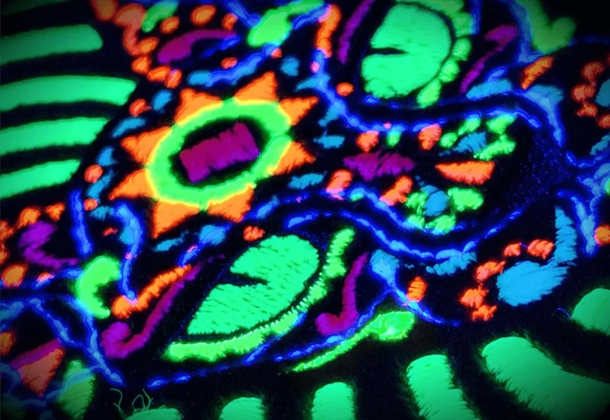 Blacklight Cat Velvet Patch - Amp Up Your Wardrobe with an Trippy, Eye-Catching Fluorescent Thread Magic