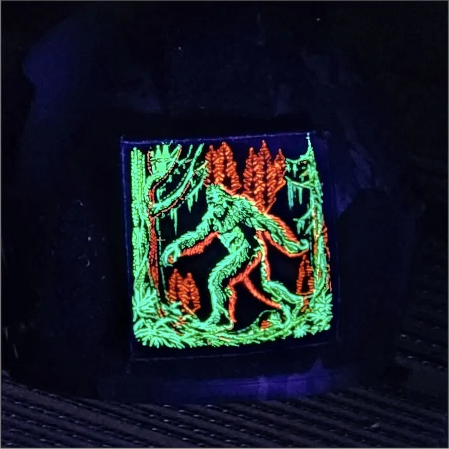 Blacklight Sasquatch Velvet Patch - Amp Up Your Wardrobe with an Trippy, Eye-Catching Fluorescent Thread Magic  - 4"