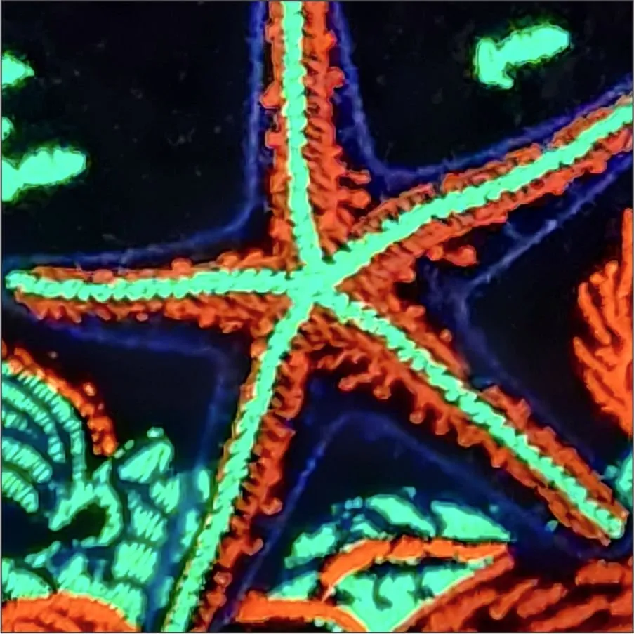 Blacklight Starfish Velvet Patch - Amp Up Your Wardrobe with an Trippy, Eye-Catching Fluorescent Thread Magic- 4"